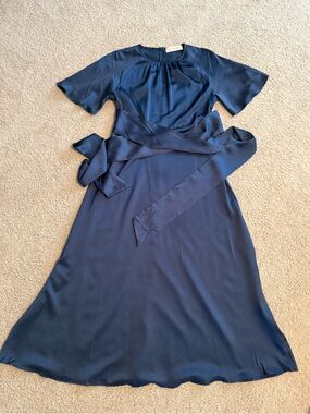 Navy Blue Satin Midi Dress